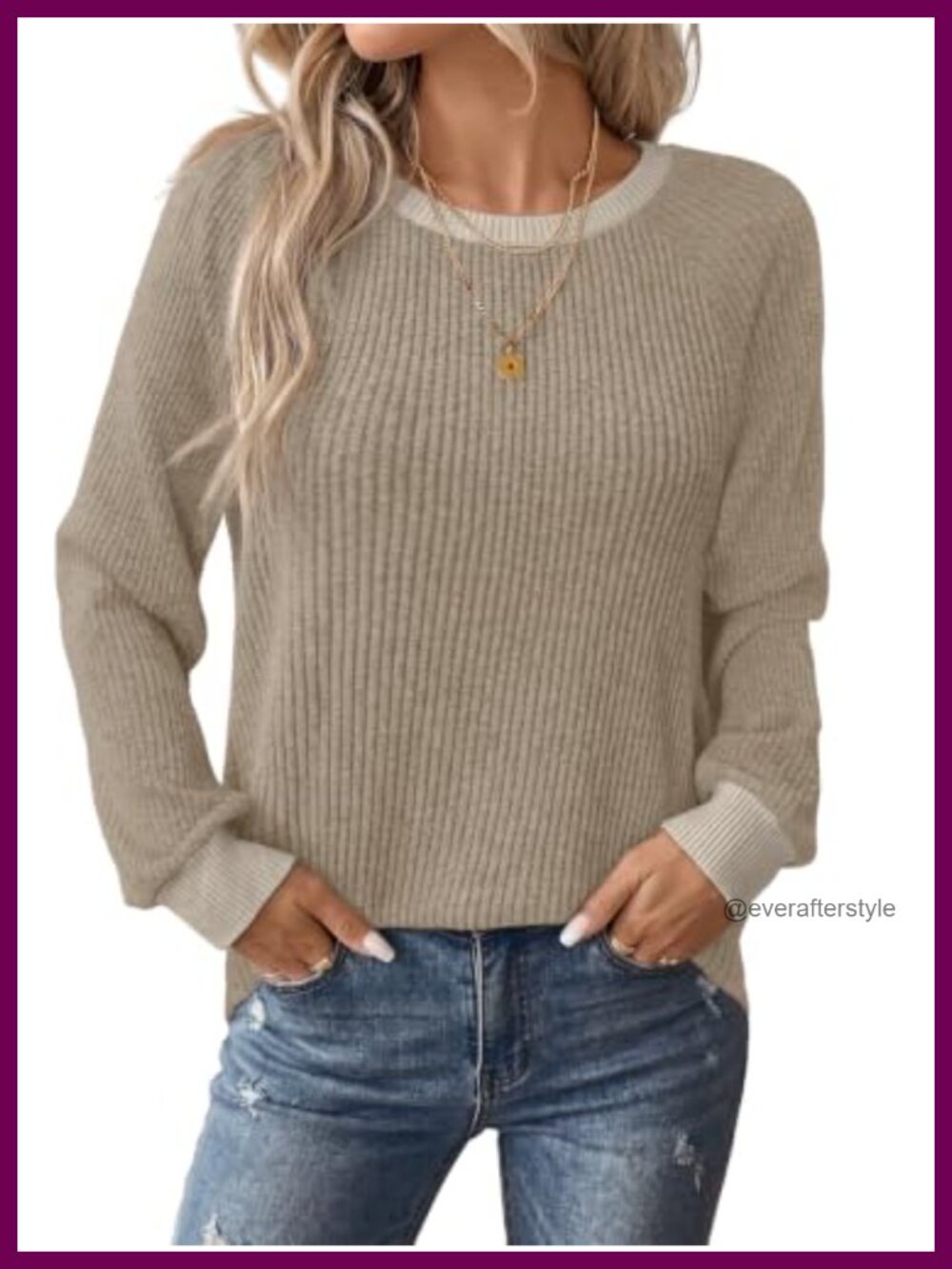 Long Sleeve Ribbed Knit Sweater Top for Women Fall Layering